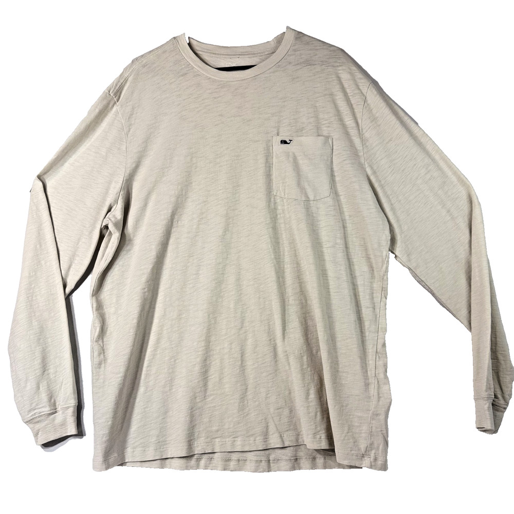Vineyard Vines mens XL Long Sleeve Pocket Tee Ivory Cotton Whale Logo Shirt